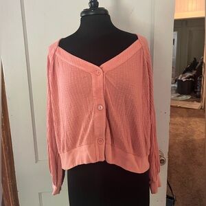 Womens cardigan peach in color. Womens XL brand is True Craft
